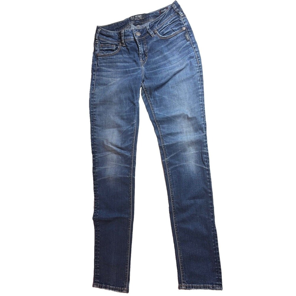 Silver Jeans Suki Skinny W 28 Mid Rise Slim Fit Blue Stretch Denim fluid